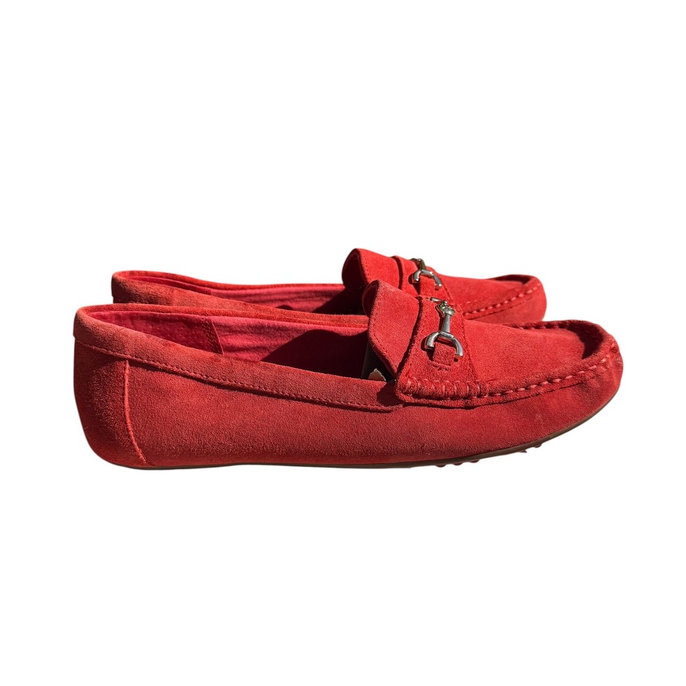 Isaac Mizrahi Red Suede Driving Loafers Horsebit Moccasins‎ Womens 8M